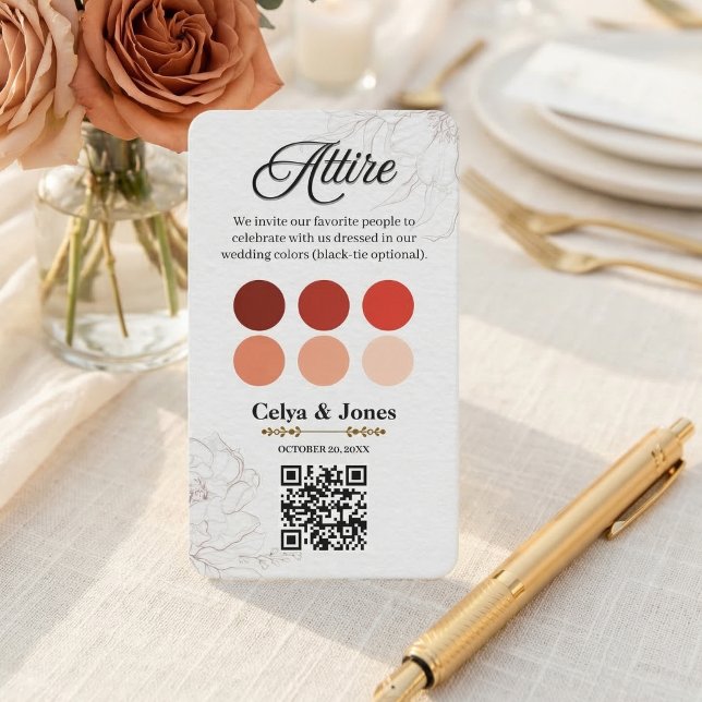 Carte D'accompagnement Code vestimentaire pour la tenue de mariage Nuanci (Wedding Attire Dress Code Color Palette Enclosure Card with QR Code!)