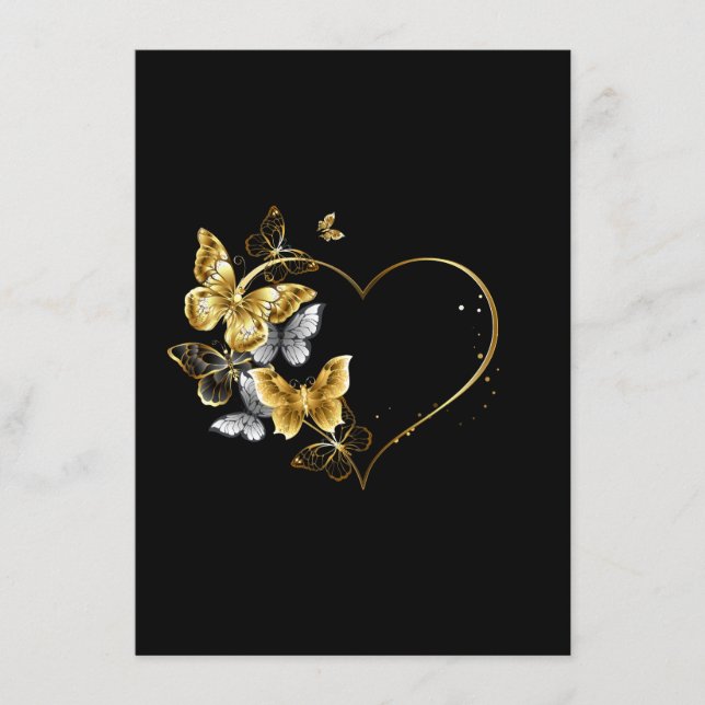 Carte D'accompagnement Coeur aux papillons d'or (Devant)
