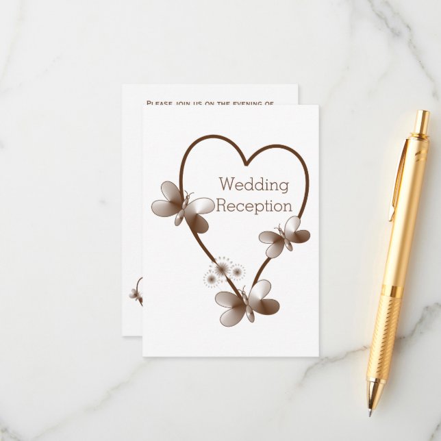 Carte D'accompagnement Coeur Chocolat Et Papillons Réception De Mariage (Devant/Arrière en situation)