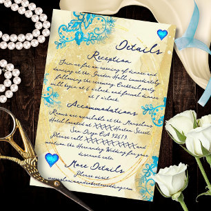 Carte D'accompagnement Cœur en dentelle bleue Baroque Or Mariage mexicain