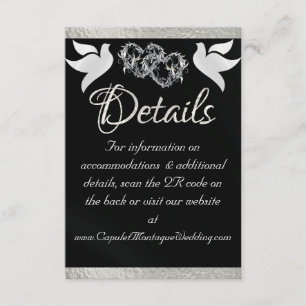 Carte D'accompagnement Coeur et colombes, code QR - Noir/Argent