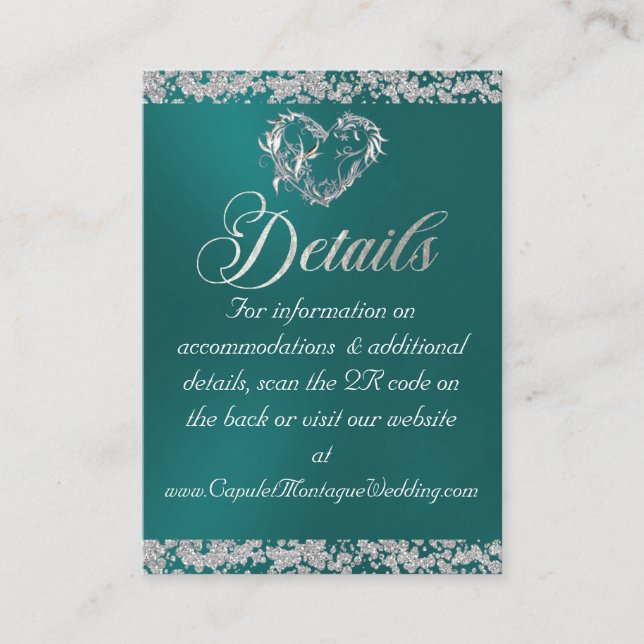 Carte D'accompagnement Coeur et Parties scintillant romantique, Code QR s (Devant)