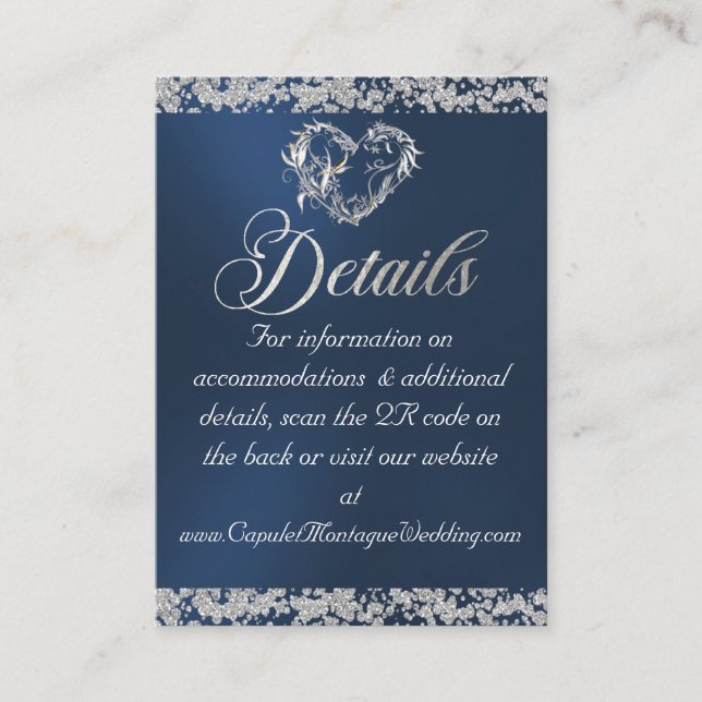 Carte D'accompagnement Coeur et Parties scintillant romantique, QR Code s (Devant)