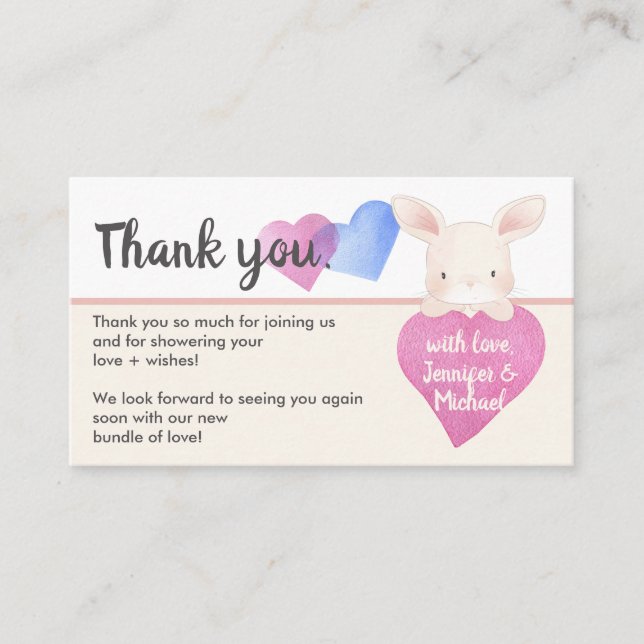 Carte D'accompagnement Cœur Mignon Bébé Lapin Merci (Devant)