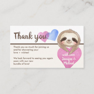 Carte D'accompagnement Cœur Mignon Bébé Paresseux Merci
