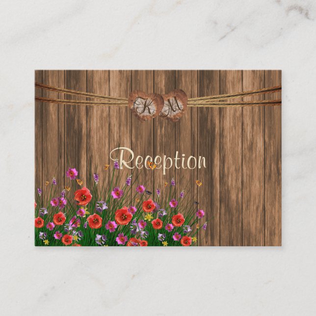Carte D'accompagnement Coeur Monogramme avec Fleurs sauvages - Réception (Devant)