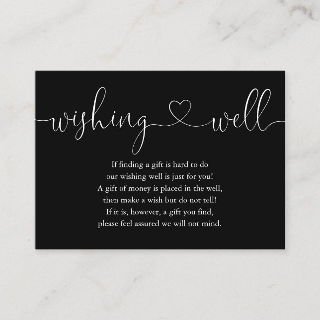 Carte D'accompagnement Cœur noir et blanc Script Souhaitant un mariage bi (Devant)