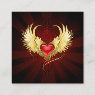 Carte D'accompagnement Coeur rouge avec ailes d'or