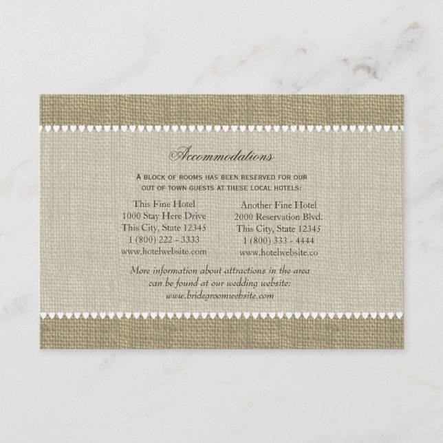 Carte D'accompagnement Coeurs chères Burlap Regarder les directions Insér (Devant)