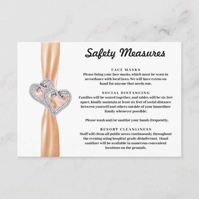Carte D'accompagnement Cœurs de Diamant Ruban Orange Mesures de Sécurité (Devant)