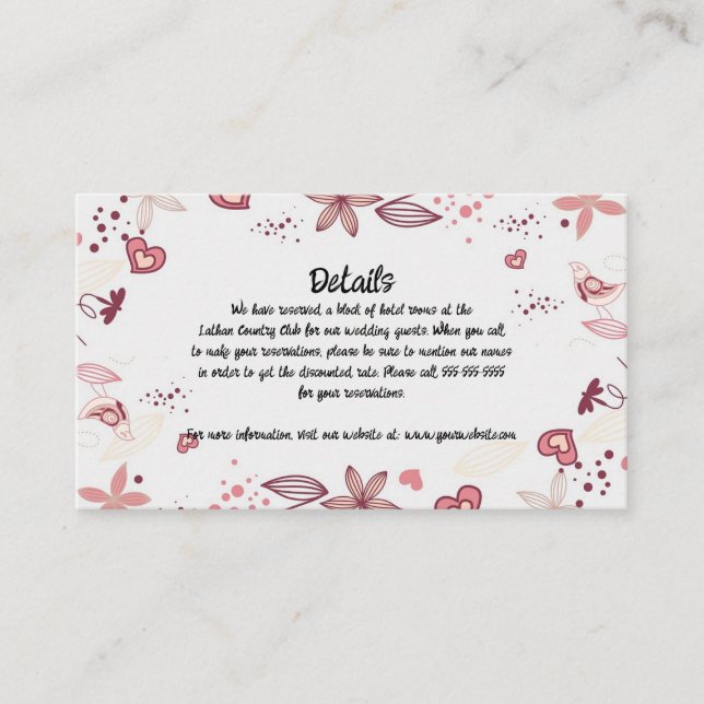 Carte D'accompagnement Coeurs et fleurs modifiables Détails du Mariage (Devant)