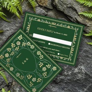 Carte D'accompagnement Coeurs floraux d'or médiéval et mariage d'épée RSV