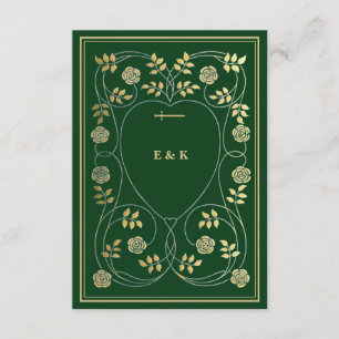 Carte D'accompagnement Coeurs floraux d'or médiéval et mariage d'épée RSV