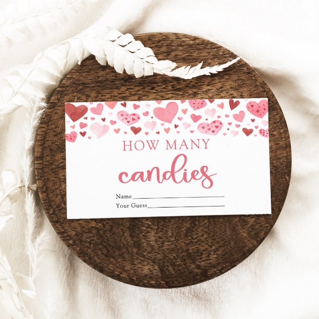 Carte D'accompagnement Coeurs Valentine Combien de bonbons Baby shower Je (Watercolor Cute Sweetheart Valentine Pink  Red Hearts Girl Baby Shower How Many Candies Game Ticket)
