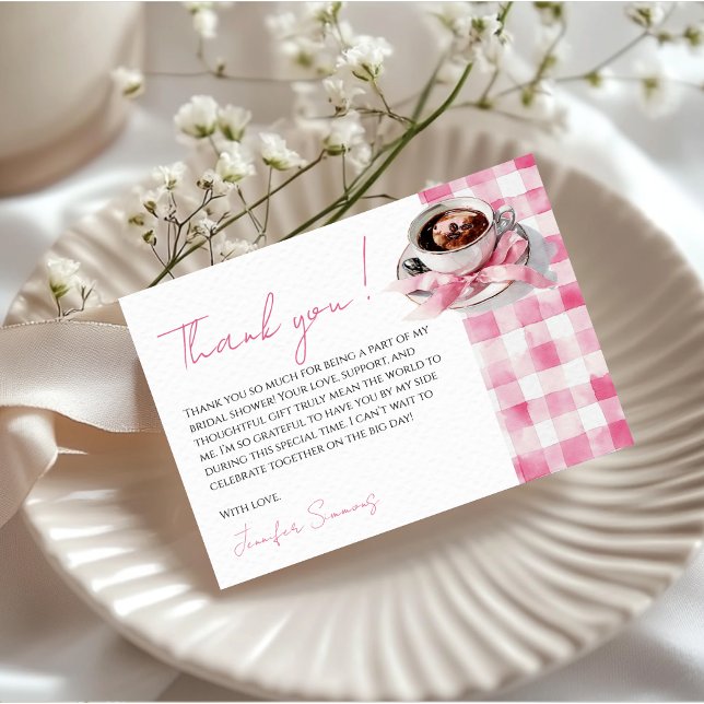 Carte D'accompagnement Coffee Pink Bow Bridal Shower Thank You Card (Créateur téléchargé)