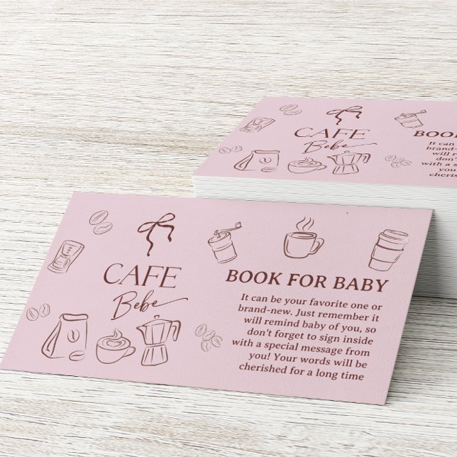 Carte D'accompagnement Coffee Pink Bow Cafe Bebe Book For Baby Shower (Créateur téléchargé)