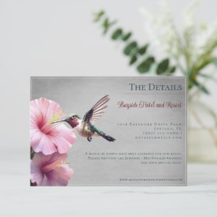Carte D'accompagnement Colibri et Hibiscus Mariage gris