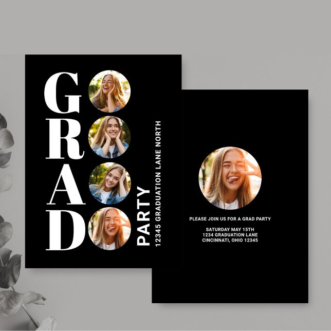 Carte D'accompagnement Collage de photos noir et blanc (Grad party black and white photo enclosure card. )