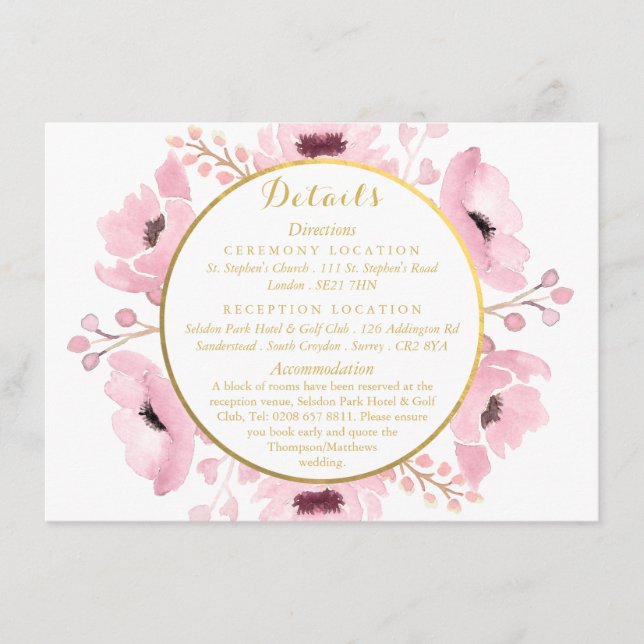 Carte D'accompagnement Collection de mariage floral aquarelle rose printe (Devant)