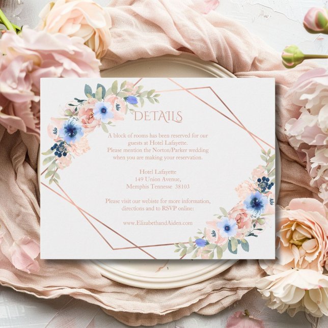 Carte D'accompagnement Collection de mariage Peach Blue (Peach Blue Light-Gray Wedding Collection Enclosure Card)
