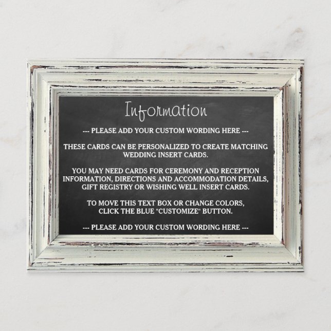 Carte D'accompagnement Collection de mariage Rustic White Frame & Chalkbo (Devant)