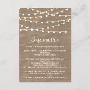 Carte D'accompagnement Collection de Mariages Rustic Burlap