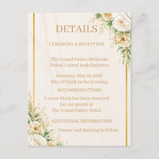 Carte D'accompagnement Collection Élégante de Mariage Florale Ivoire & Or