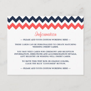 Carte D'accompagnement Collection Mariage moderne Chevron Marine & Coral