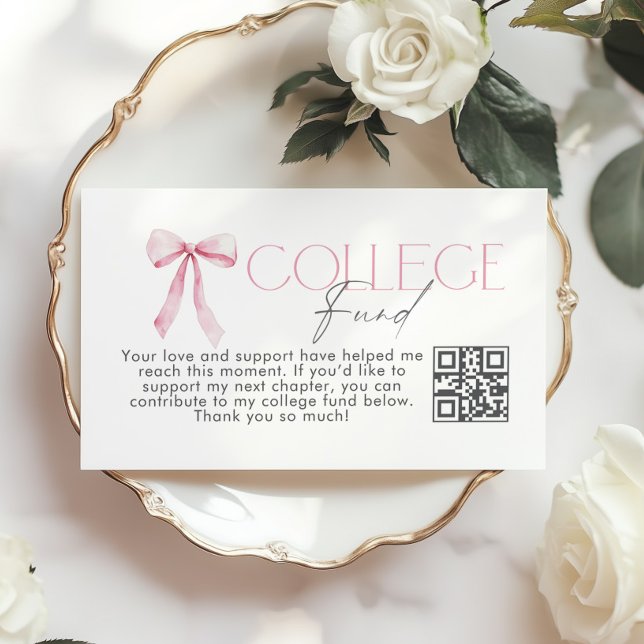 Carte D'accompagnement College Fund Qr Code Graduation Pink Bow (Créateur téléchargé)
