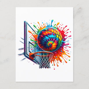 Carte D'accompagnement Coloré Basketball Tie Tee Couleur Splash Basketbal