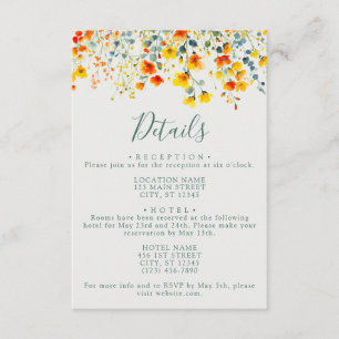 Carte D'accompagnement Coloré été Floral Détails du Mariage