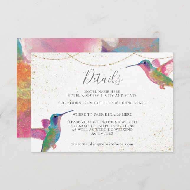 Carte D'accompagnement Coloré Floral Hummingbird Détails du Mariage (Devant / Derrière)
