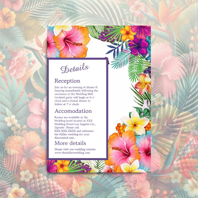 Carte D'accompagnement Coloré hawaïen tropical Mariage (Créateur téléchargé)