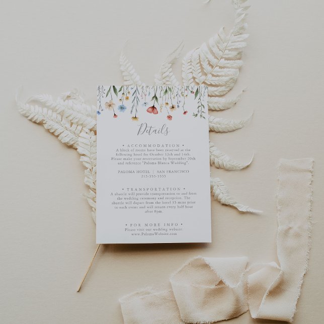 Carte D'accompagnement Colorful Garden wildflower Wedding Details (Créateur téléchargé)