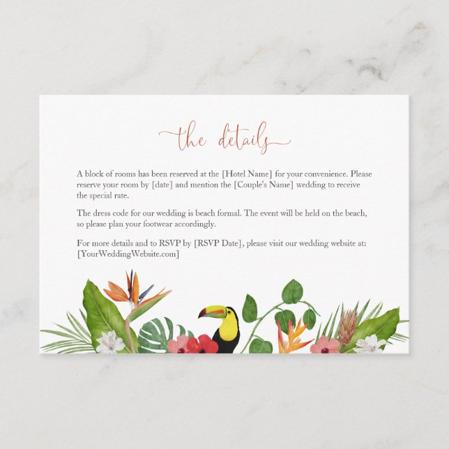Carte D'accompagnement Colorful Tropical Floral Wedding Details Card (Devant)