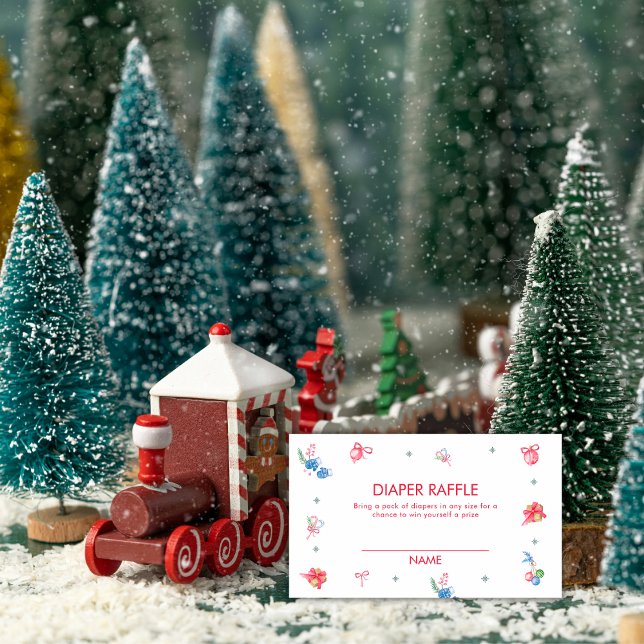 Carte D'accompagnement Colorful Winter Diaper Raffle Baby Shower  (Colorful Winter Diaper Raffle Baby Shower Enclosure Card)