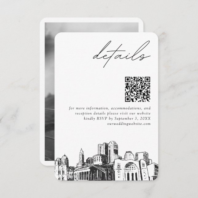Carte D'accompagnement Columbus Mariage Détails modernes Code QR (Devant / Derrière)