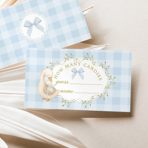 Carte D'accompagnement Combien de bonbons Sillyt oie Gingham bleu noeud