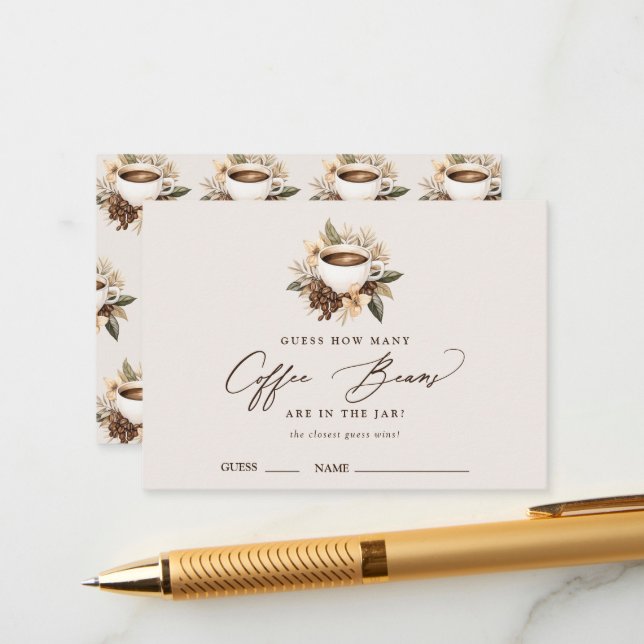 Carte D'accompagnement Combien de fèves de café Fête des mariées de café  (Devant/Arrière en situation)