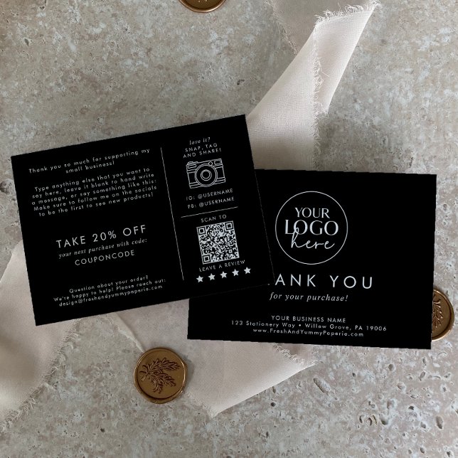 Carte D'accompagnement Commande de Merci du logo de l'entreprise Noir Chi (Créateur téléchargé)