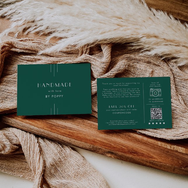 Carte D'accompagnement Commande EVERLY Emerald Fabriquée avec Amour Merci (EVERLY Emerald Handmade with Love Thank You Order Enclosure Card)