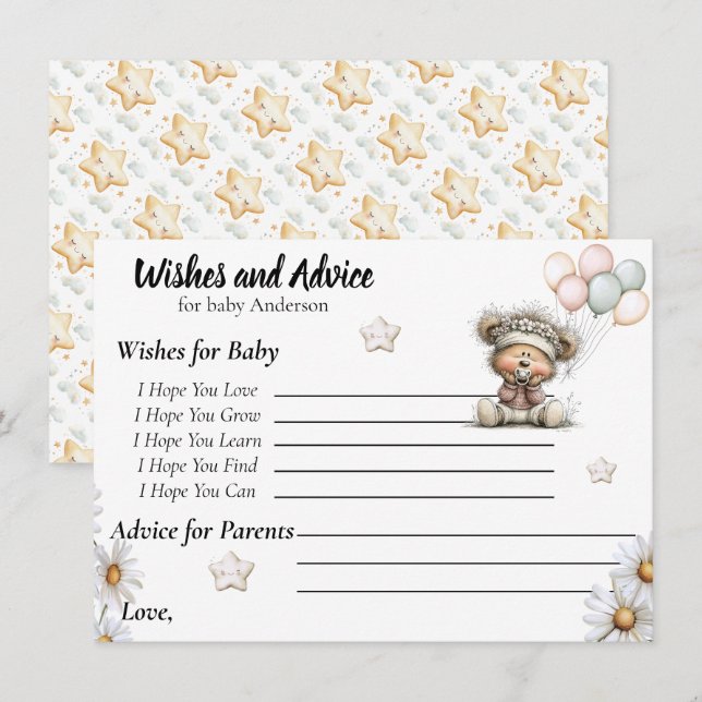 Carte D'accompagnement Conception de Baby Shower Ourson Fantaisiste  (Devant / Derrière)