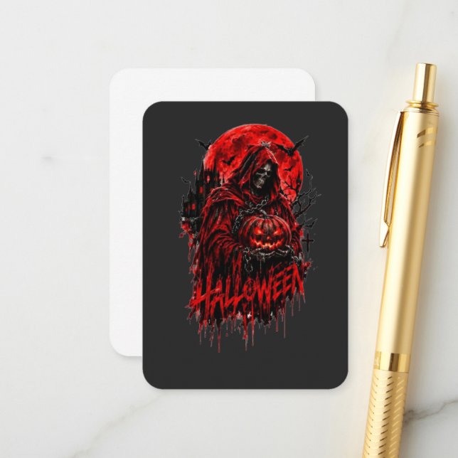 Carte D'accompagnement Conception de Halloween de la Faucheuse Citrouille (Devant/Arrière en situation)