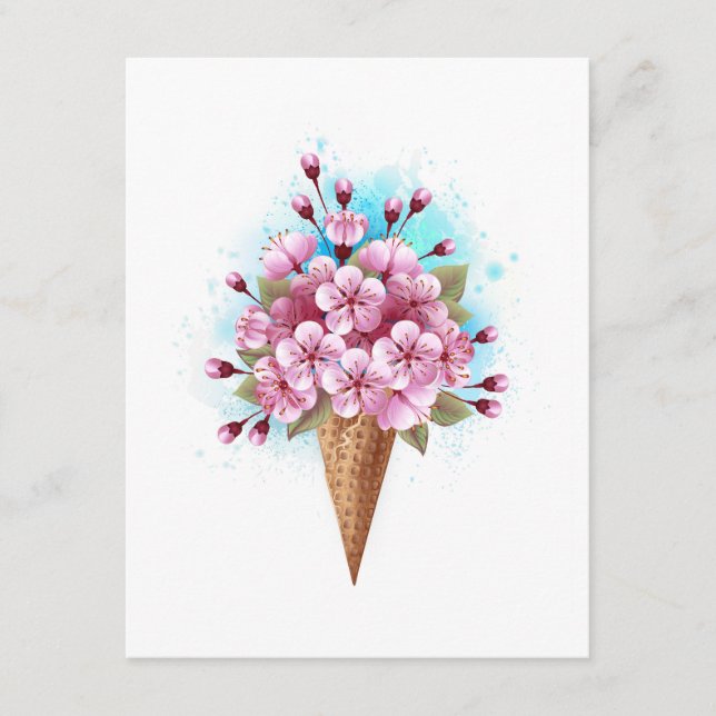 Carte D'accompagnement Cône rose Sakura crème glacée gaufre (Devant)
