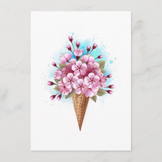 Carte D'accompagnement Cône rose Sakura crème glacée gaufre (Devant)