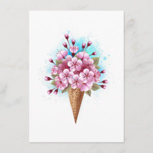 Carte D'accompagnement Cône rose Sakura crème glacée gaufre