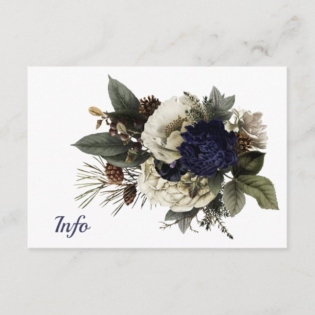 Carte D'accompagnement Conifer d'hiver Floral Cream Marine Peony Mariage (Devant)