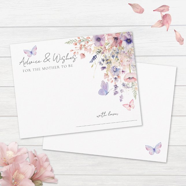Carte D'accompagnement Conseil Baby shower floral papillon (Butterfly Floral Baby Shower Advice Enclosure Card )