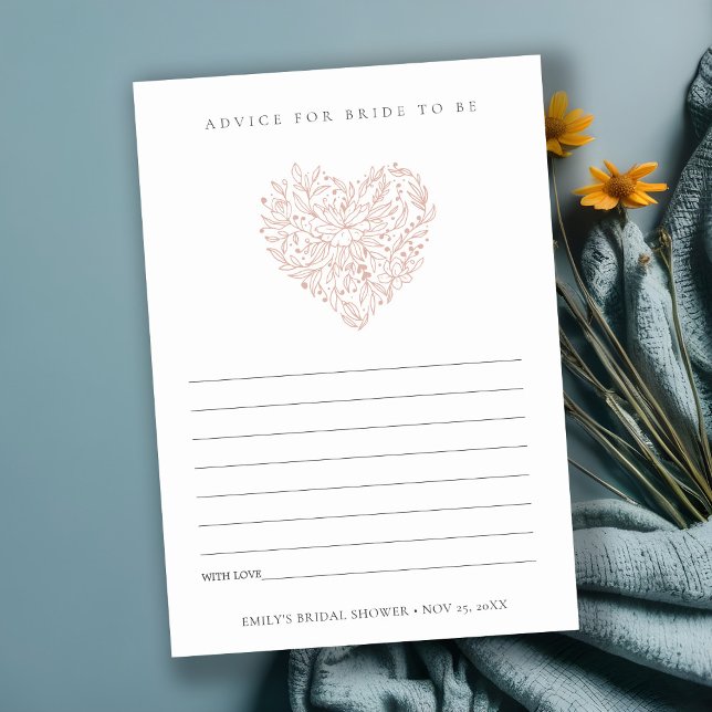 Carte D'accompagnement Conseil Coeur Floral Blush pour la Fête des mariée (Créateur téléchargé)