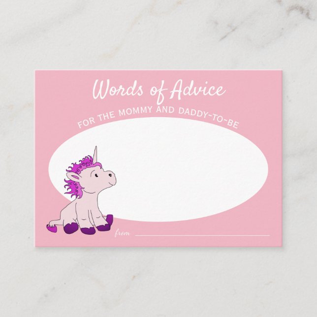 Carte D'accompagnement Conseil de Baby shower Unicorne rose (Devant)